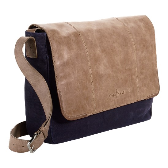 Cole Haan Merced Messenger Navy Canvas/Taupe Outlet Online