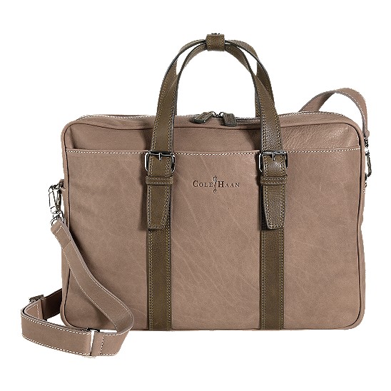 Cole Haan Trovato Zip Top Brief Taupe/Olive Outlet Online