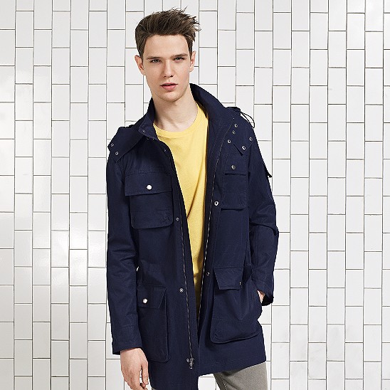 Cole Haan Waxed Cotton Hooded Jacket Navy Outlet Online