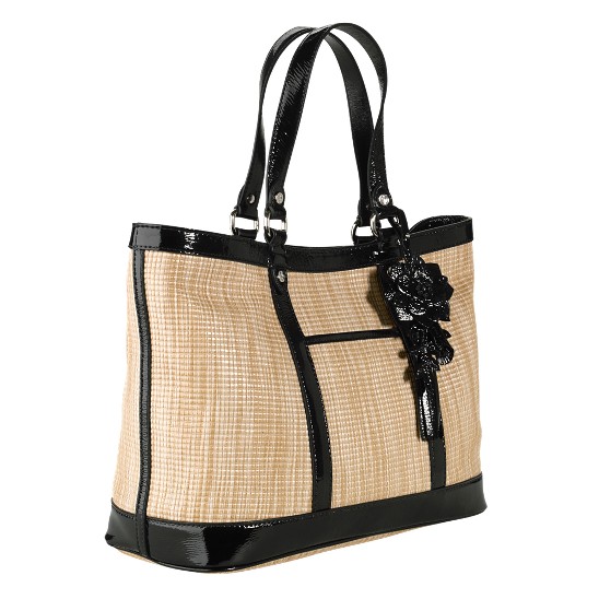 Cole Haan Jitney Straw Serena Small Tote Natural/Black Patent Outlet Online