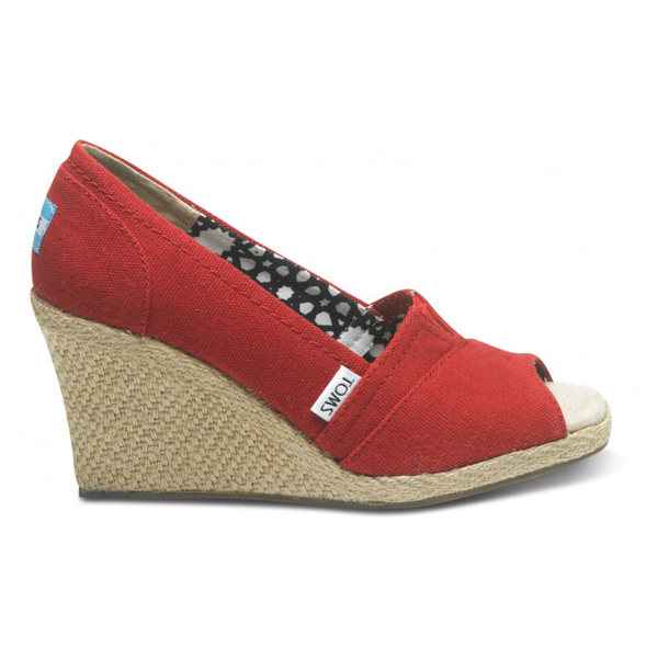 Toms Red Calypso Canvas Women Wedges Outlet Online