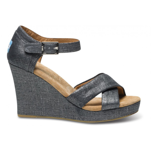 Toms Black Metallic Women Strappy Wedges Outlet Online