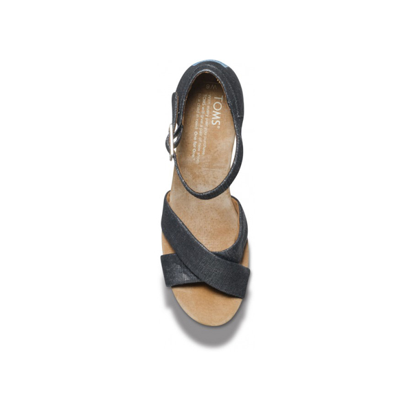 Toms Black Metallic Women Strappy Wedges Outlet Online